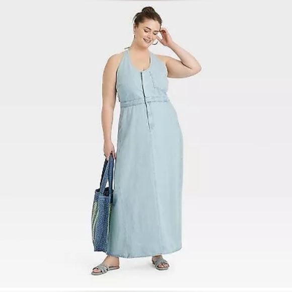 Women's Halter Neck Denim Maxi Dress - Universal Thread Blue - Picture 2 of 10